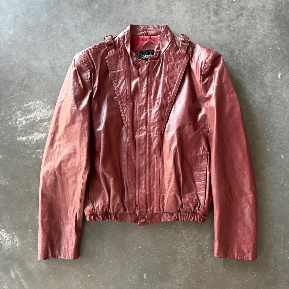 Casablanca‎ Leather Vintage 80s Bomber Jacket Burgundy Red Small